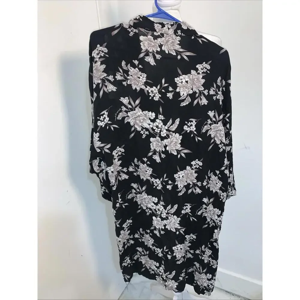 Spiritual‎ Gangster Maya Kimono Black Floral Tie Front One Size 100% Rayon Robe
